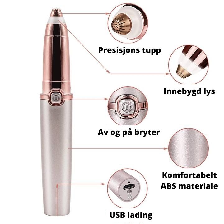 Liten USB-ladbar Elektrisk Hårfjerner - Effektiv for Presise Områder som Nese og Øyebryn - Zantani.no
